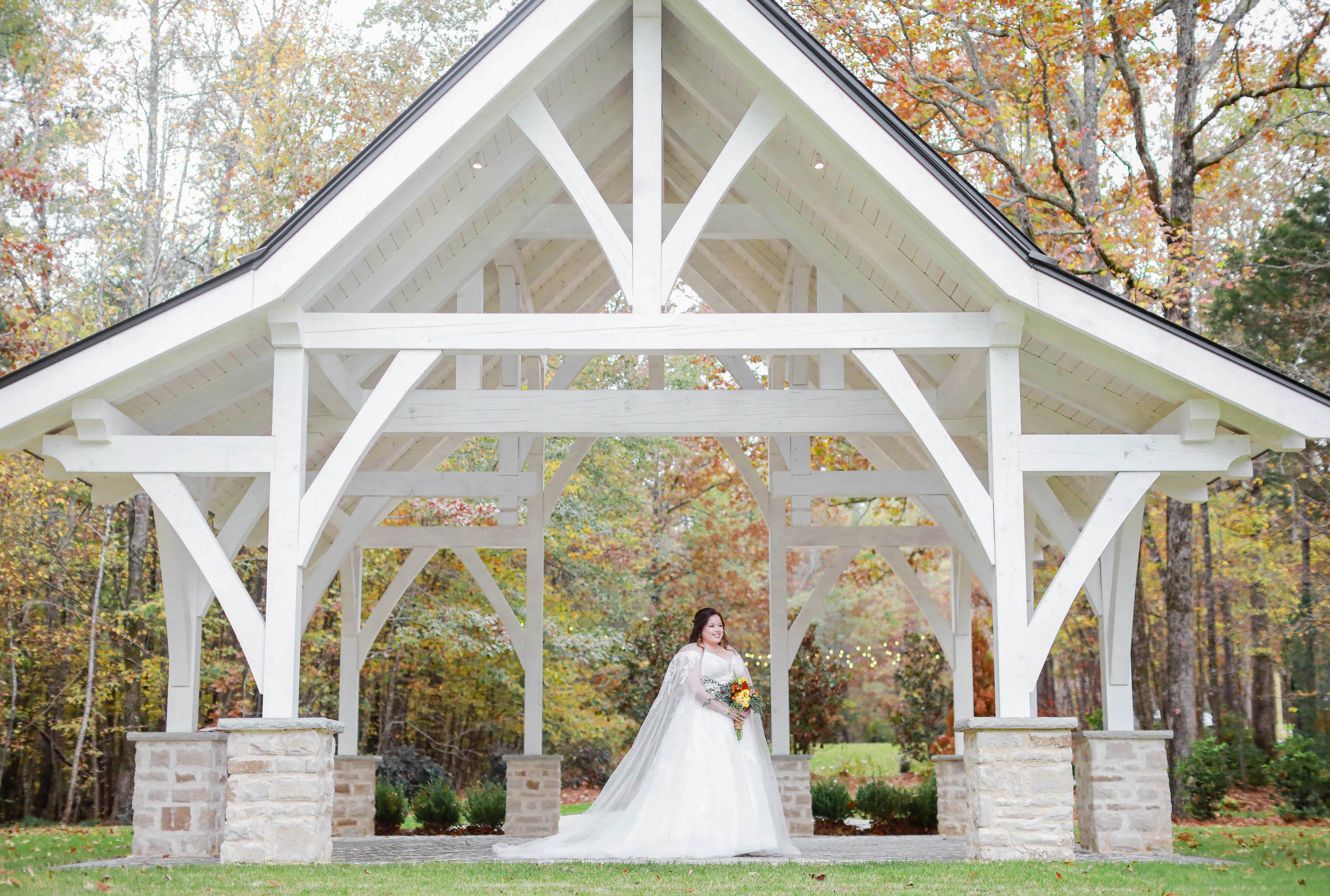Classic bridal portrait with veil at Brookwood Venue chapel in Mississippi.