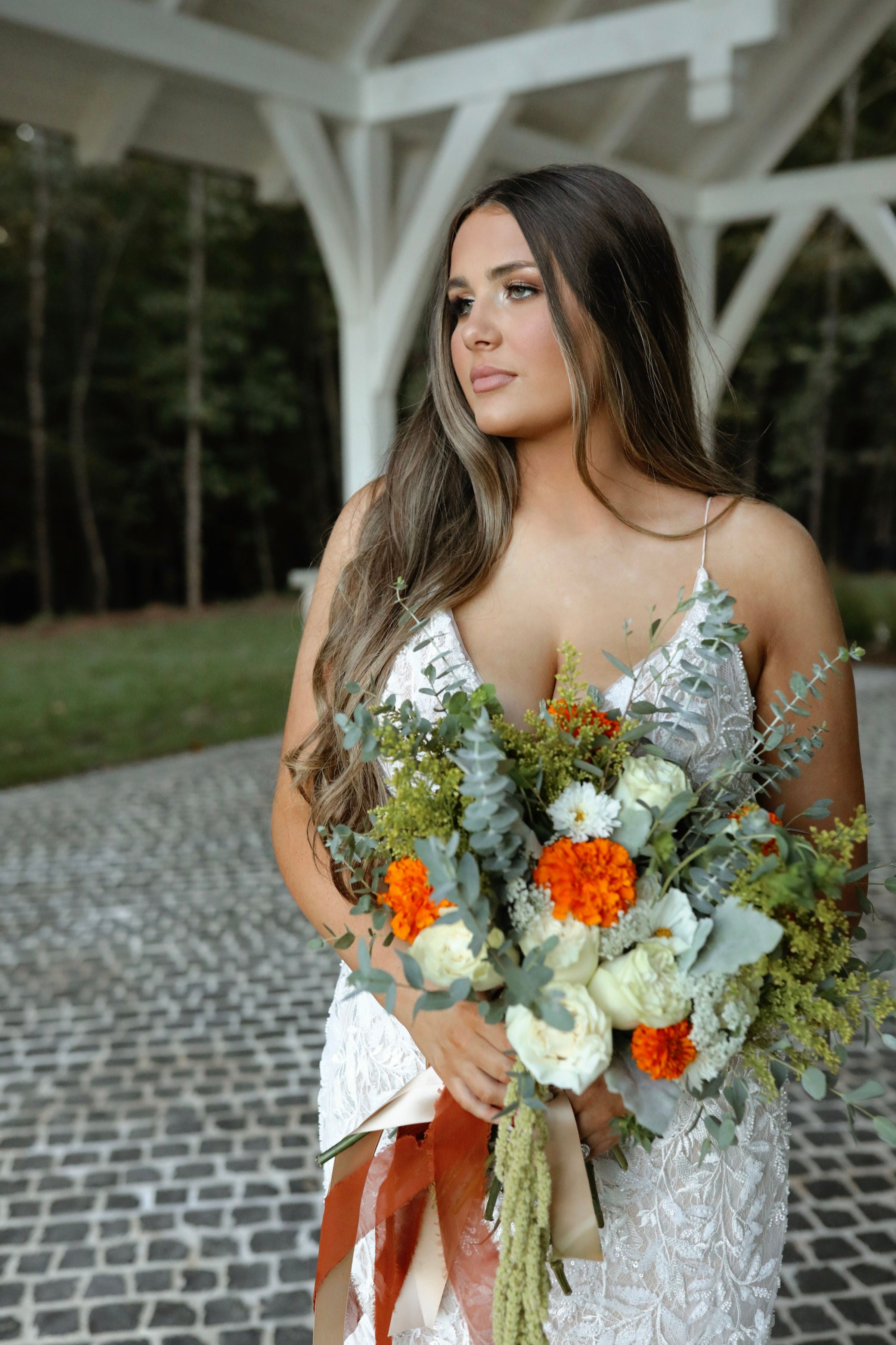 closeup bridal portrait for rustic fall wedding in north mississippi