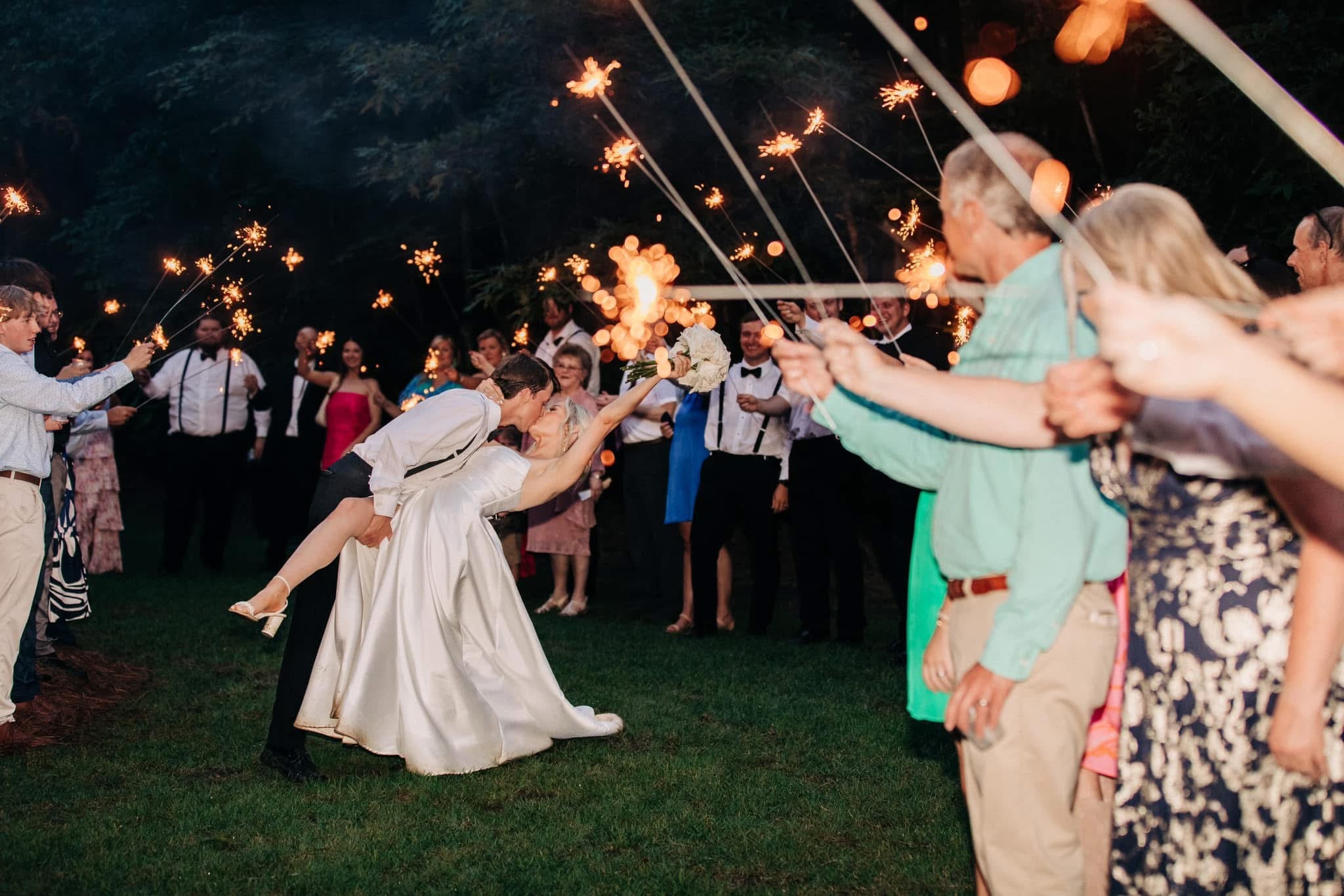Sparkler send-off at Brookwood Venue wedding near Oxford, Mississippi
